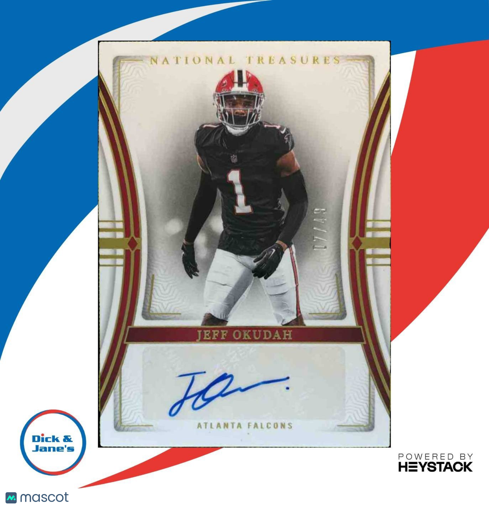2023 National Treasures Jeff Okudah Signatures Gold /49 Auto Atlanta Falcons