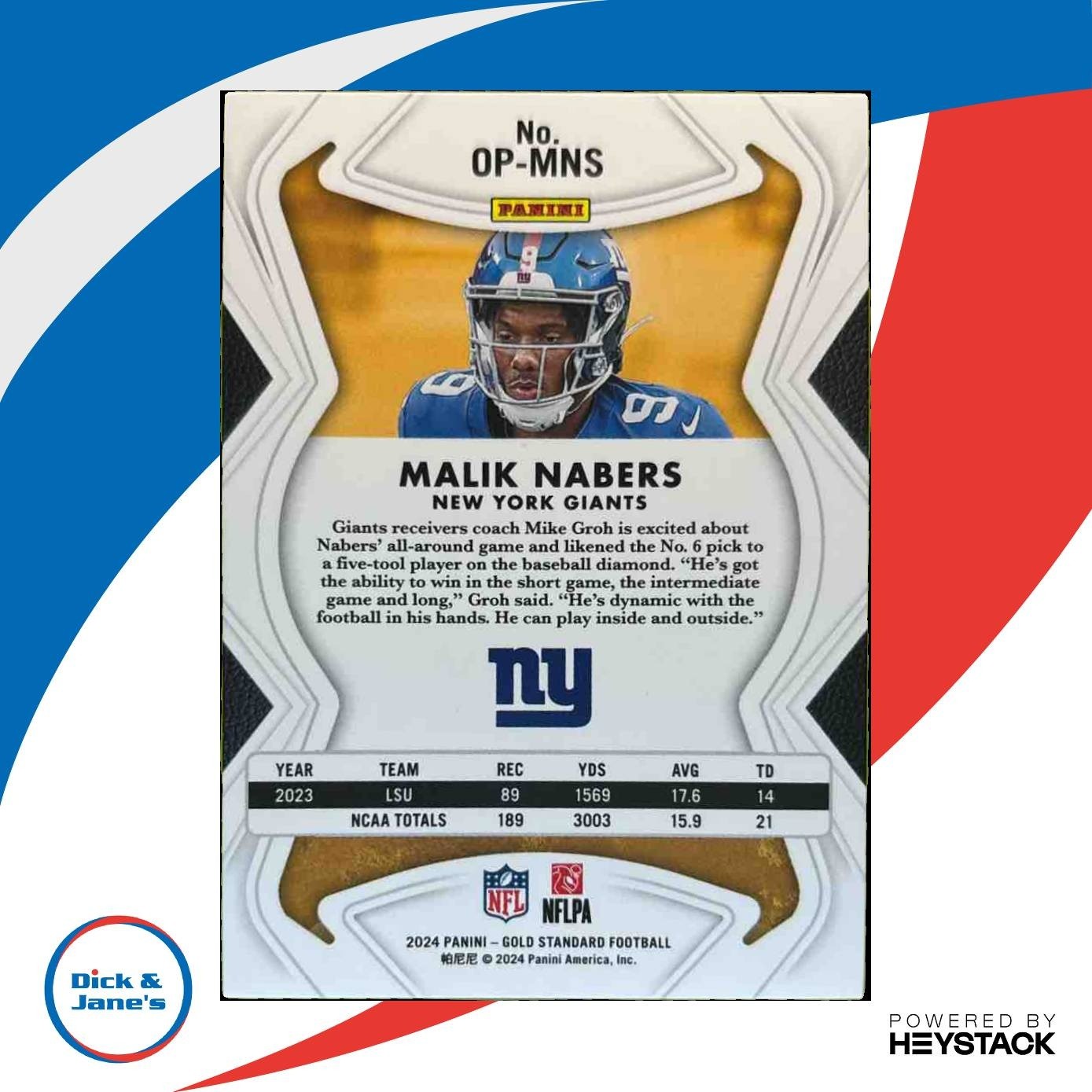 2024 Panini Gold Standard Malik Nabers Opulence /40 RC New York Giants