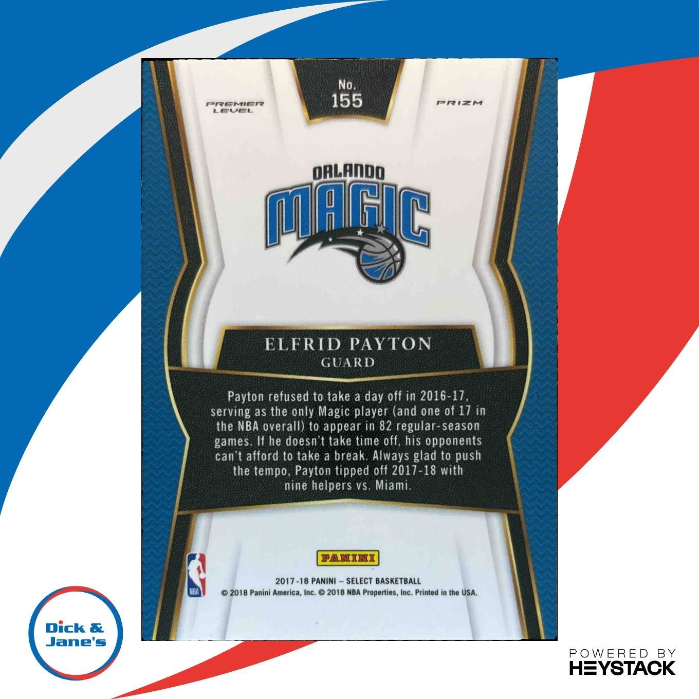 2017-18 Panini Select Elfrid Payton Zebra Prizms #155 Orlando Magic