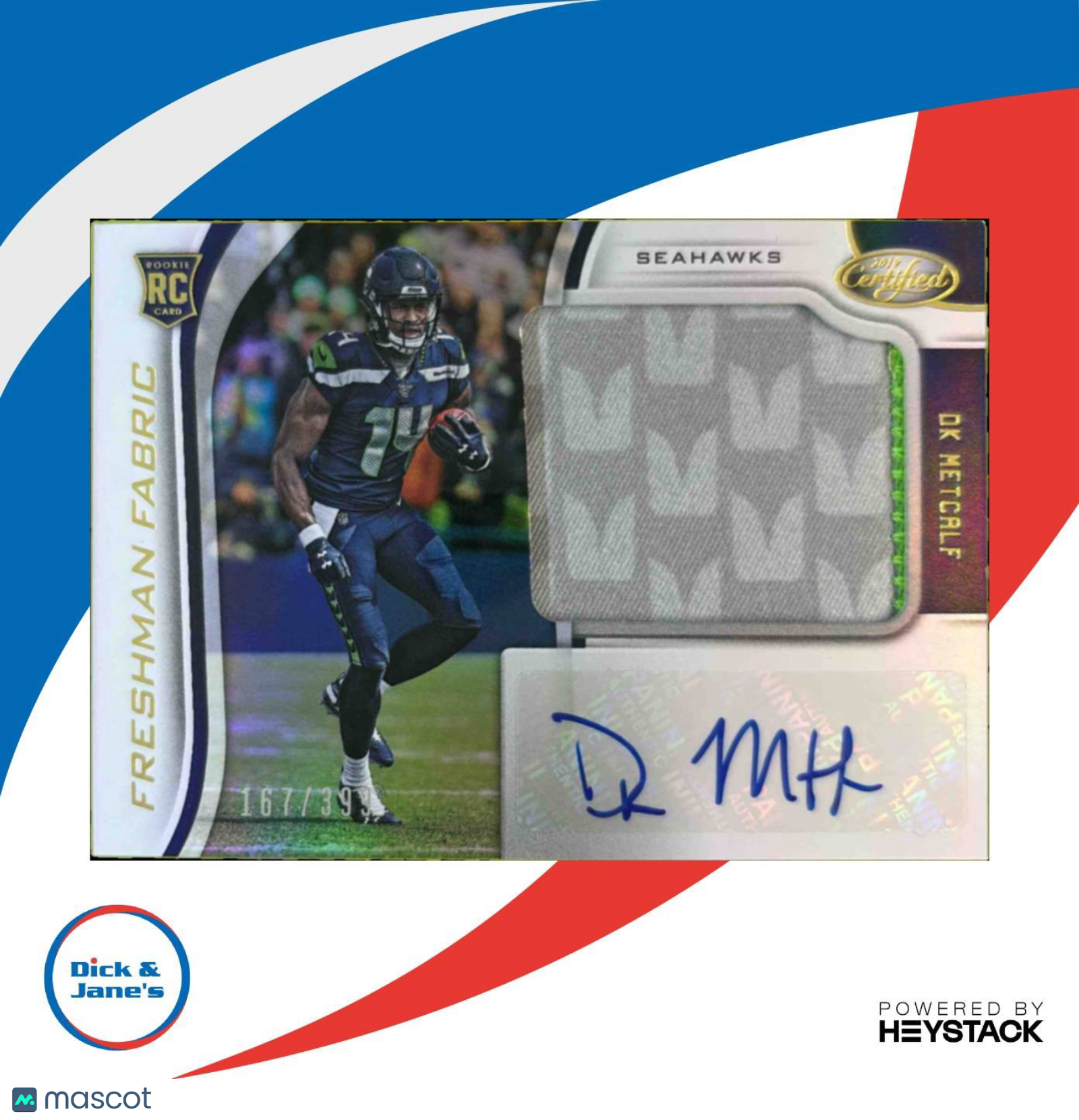 2019 Panini Certified DK Metcalf /399 #208 MEM Auto RC Freshman Fabric Seahawks