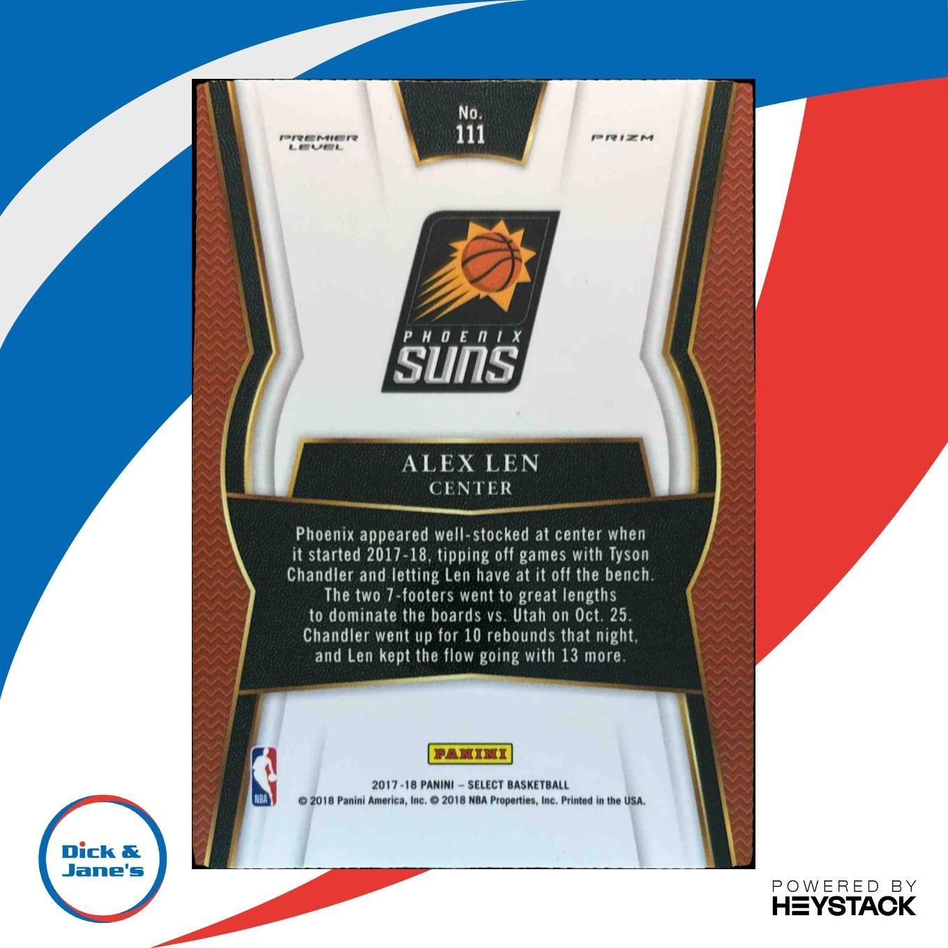 2017-18 Panini Select Alex Len Zebra Prizms #111 Premier Level Phoenix Suns