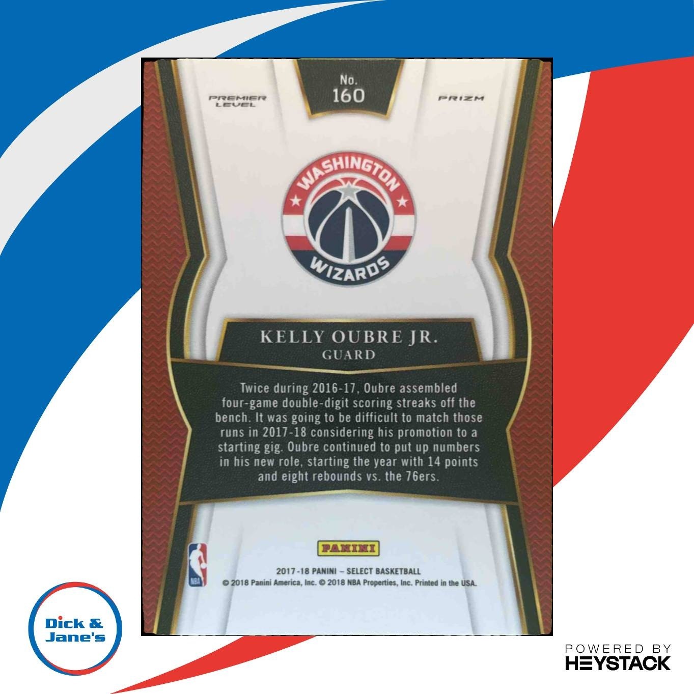 2017-18 Panini Select Kelly Oubre Jr. Zebra Prizms #160 Washington Wizards