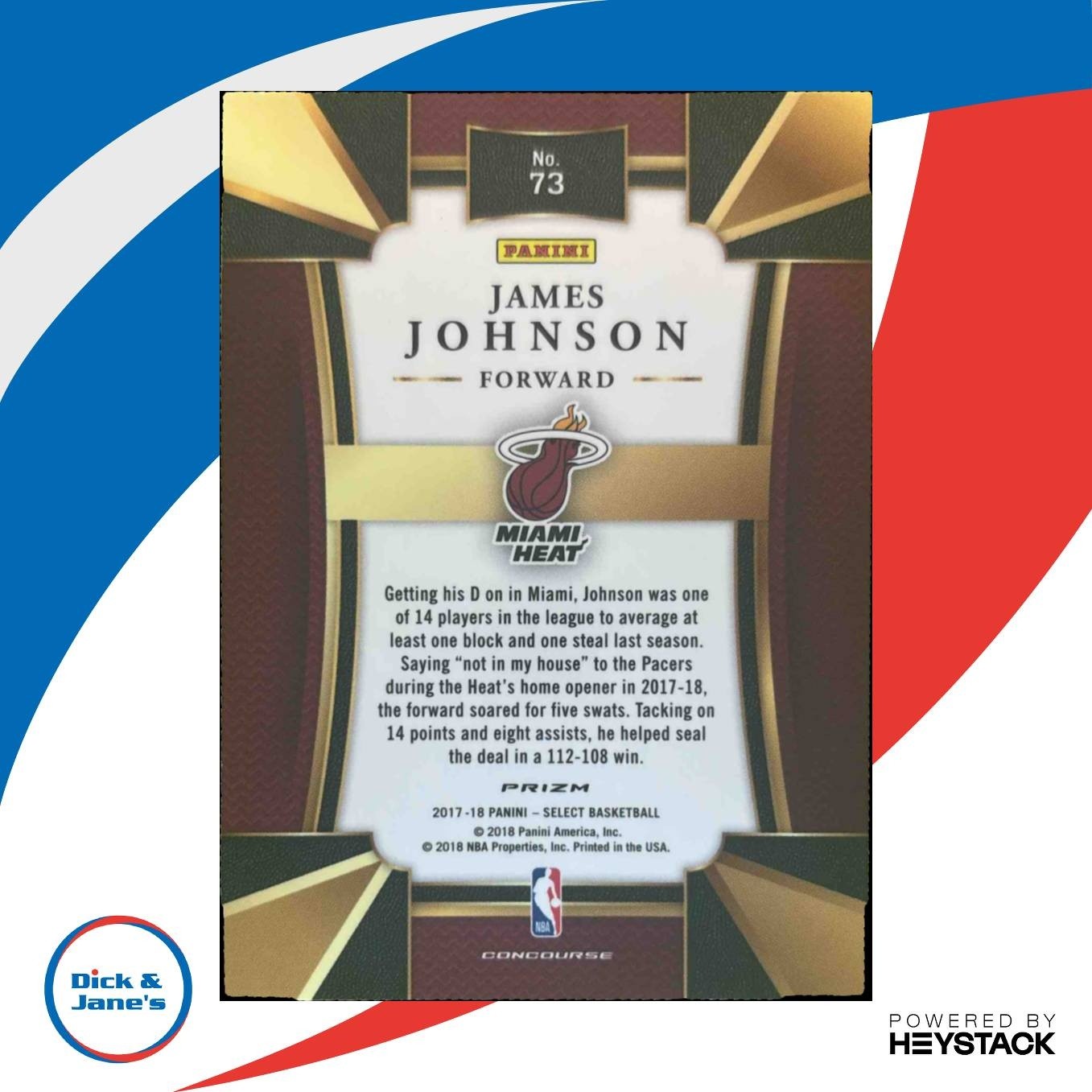 2017-18 Panini Select James Johnson Zebra Prizms #73 Concourse Miami Heat