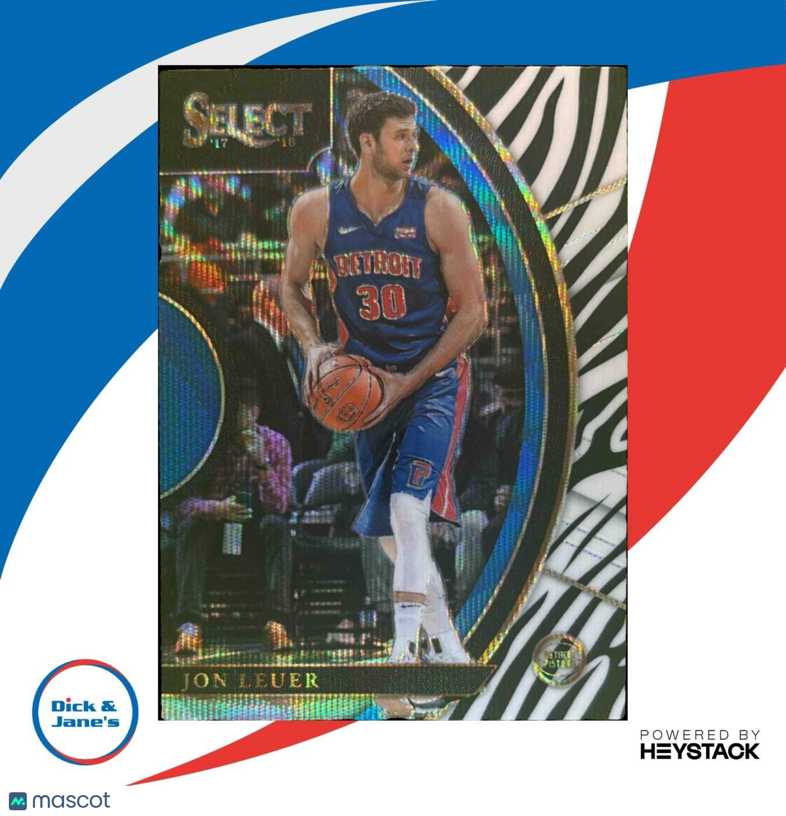 2017-18 Panini Select Jon Leuer Zebra Prizms #65 Concourse Detroit Pistons