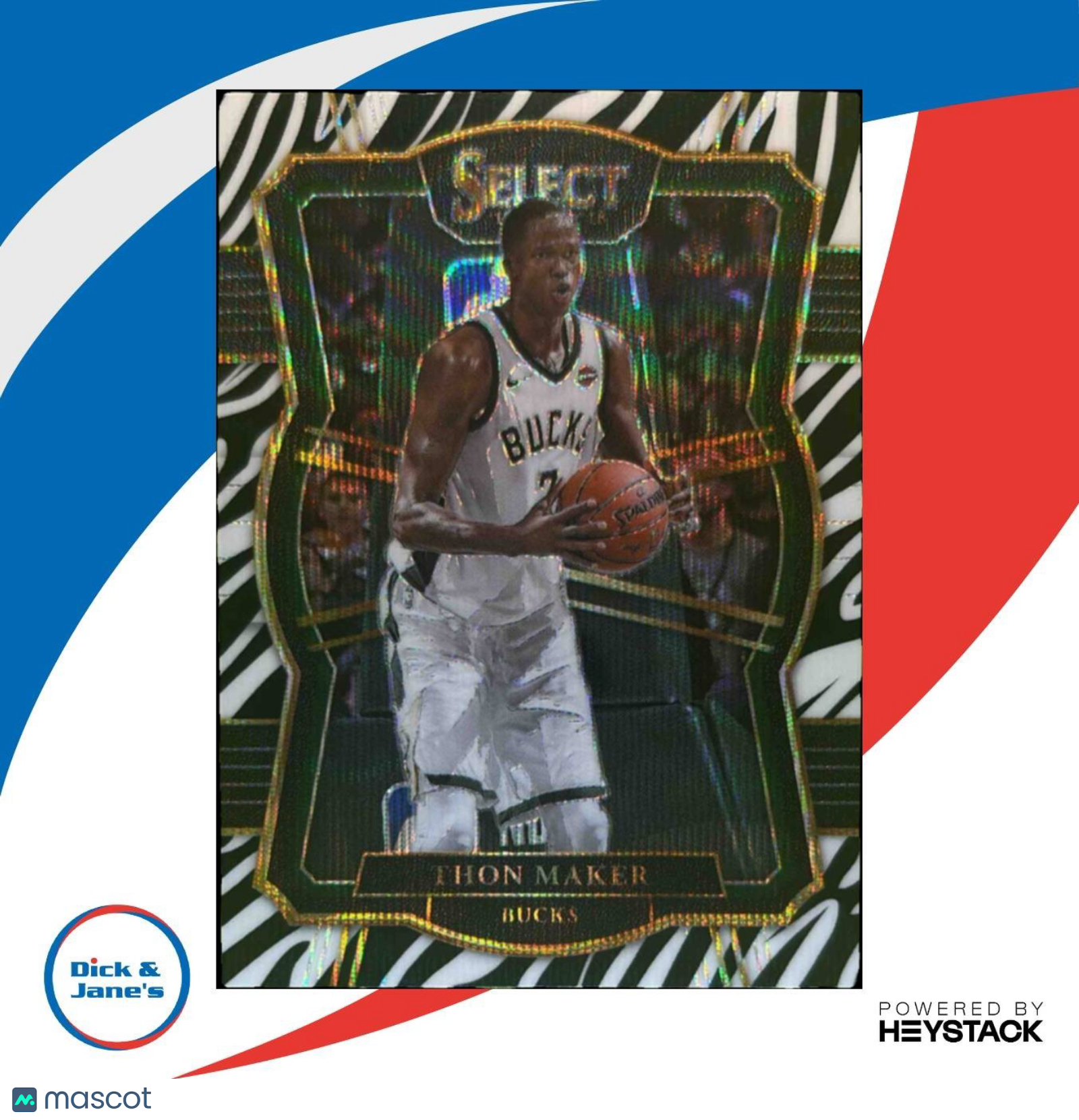 2017-18 Panini Select Thon Maker Zebra Prizms #186 Premier Level Milwaukee Bucks