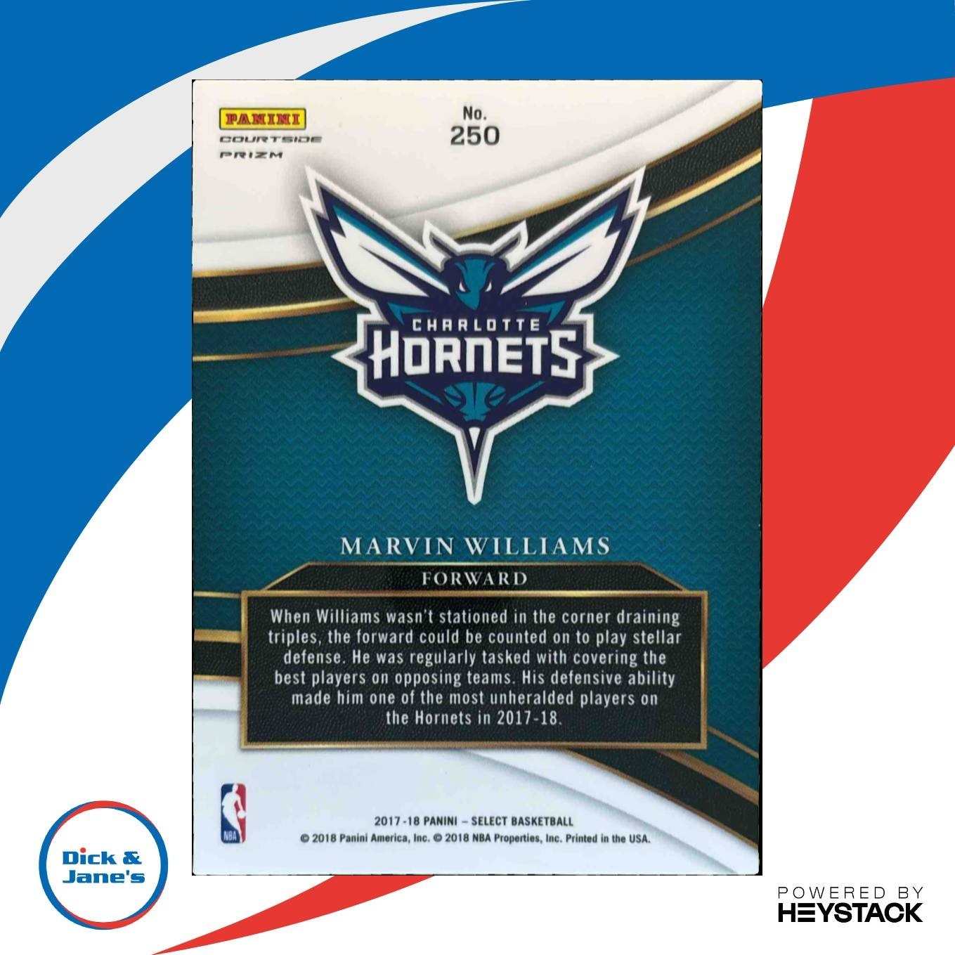 2017-18 Panini Select Marvin Williams Zebra Prizms #250 Courtside Hornets