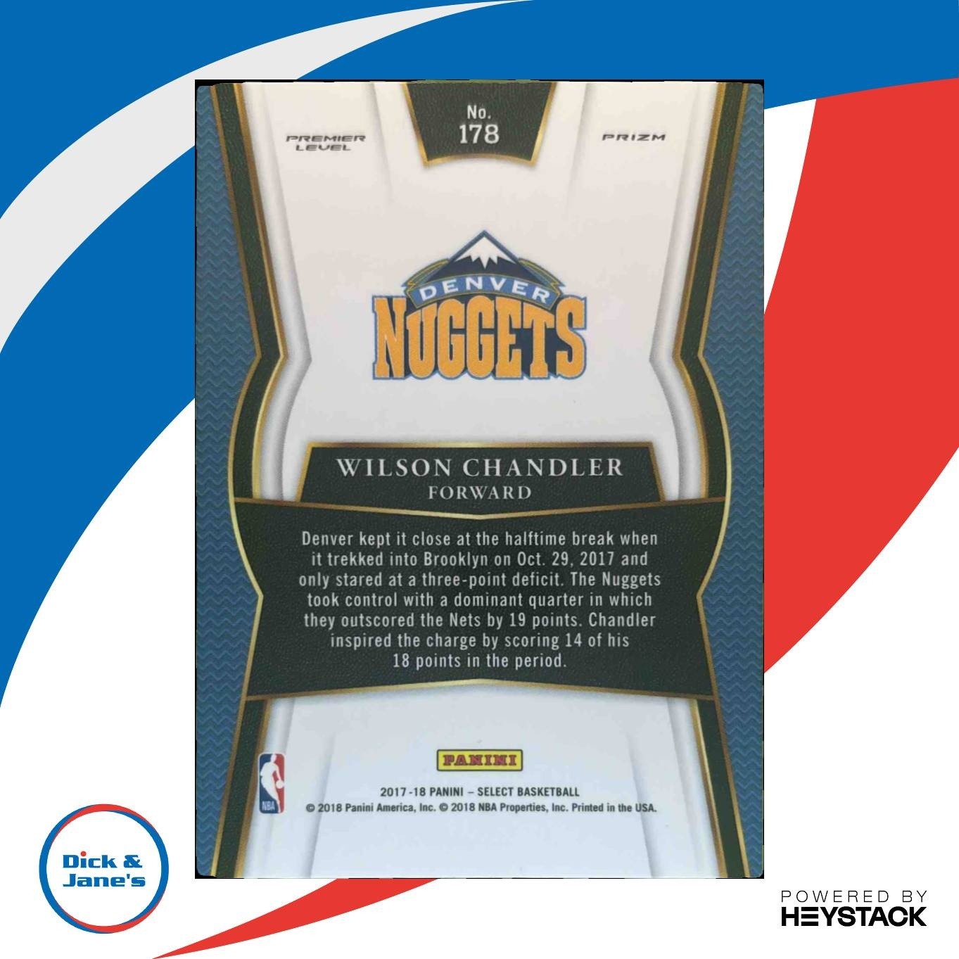 2017-18 Panini Select Wilson Chandler Zebra Prizms #178 Denver Nuggets