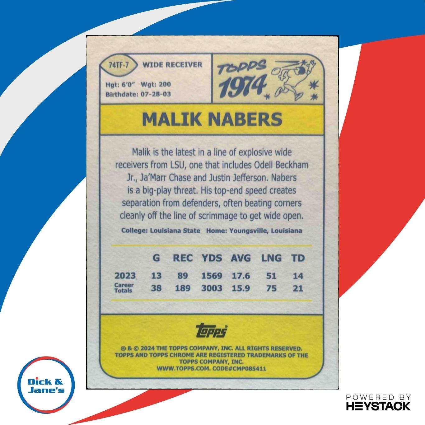 2024 Topps Chrome Malik Nabers 1974 Football X-Fractor RC New York Giants