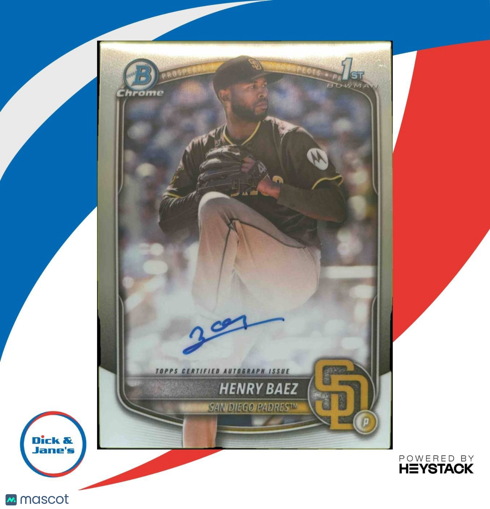 2025 Bowman Chrome Henry Baez Auto #CPA-HBA 1st Prospect San Diego Padres