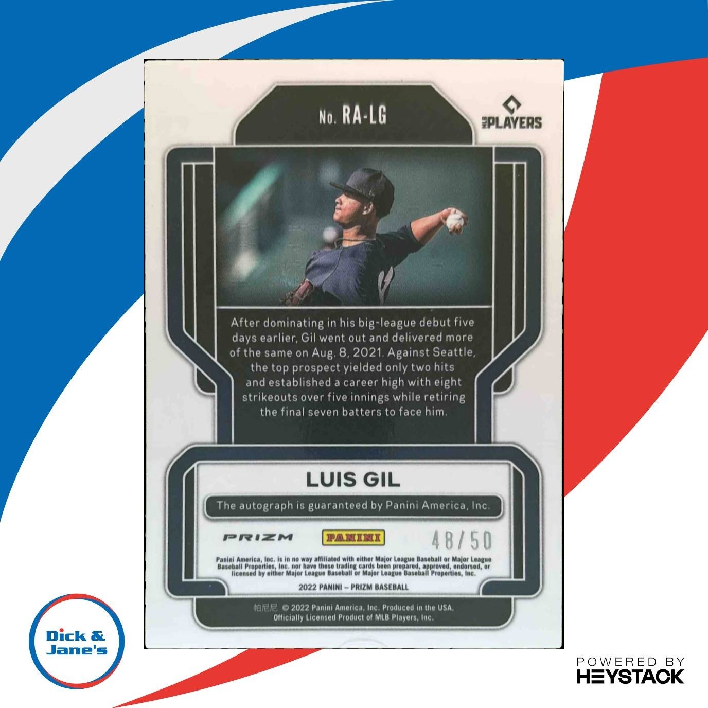 2022 Panini Prizm Luis Gil Rookie Auto White Wave /50 RC New York Yankees