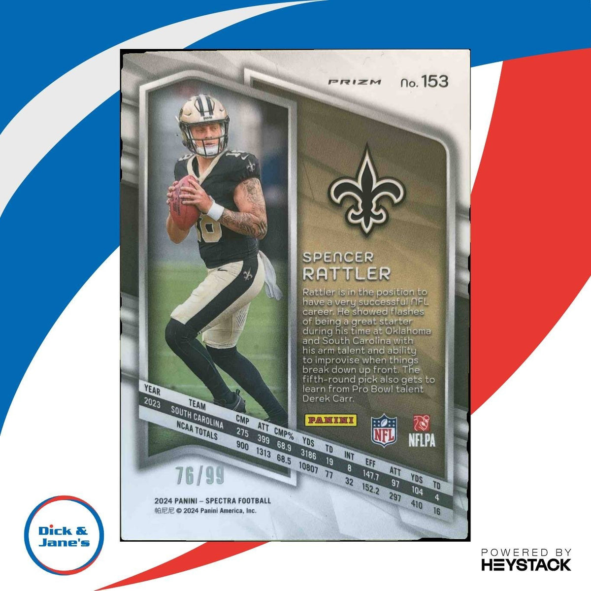 2024 Panini Spectra Spencer Rattler Celestial 76/99 #153 RC New Orleans Saints