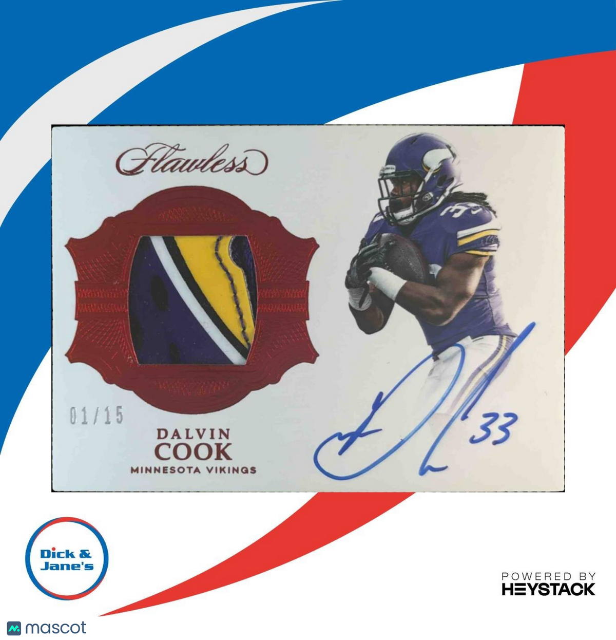 2017 Panini Flawless Dalvin Cook Signature Gloves Ruby /15 MEM Auto RC Vikings