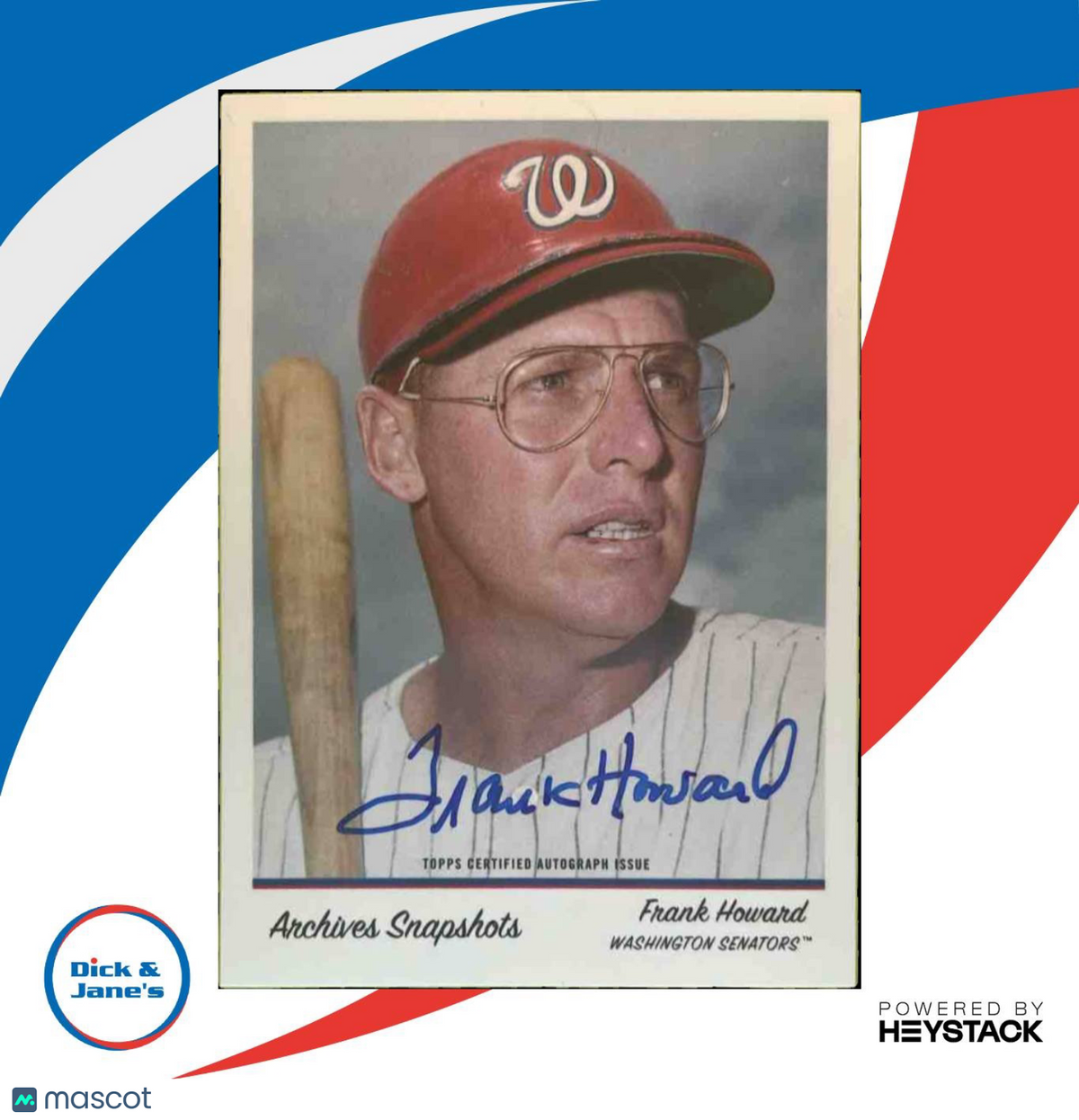 2016 Topps Archives Snapshots Frank Howard Auto /300 #AS-FH Washington Senators