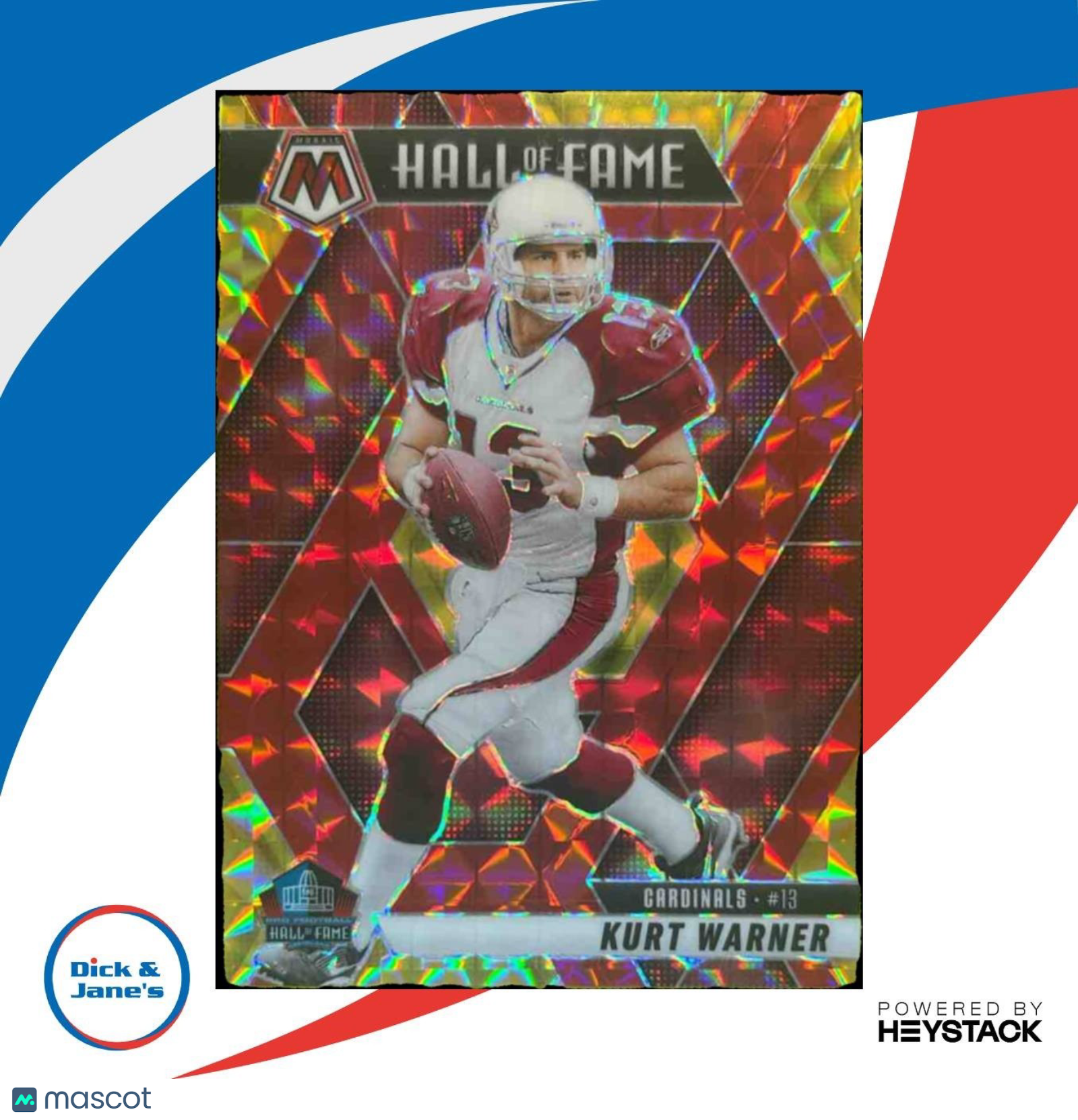 2025 Panini Mosaic Kurt Warner Hall of Fame Red & Yellow Prizm /89 Cardinals