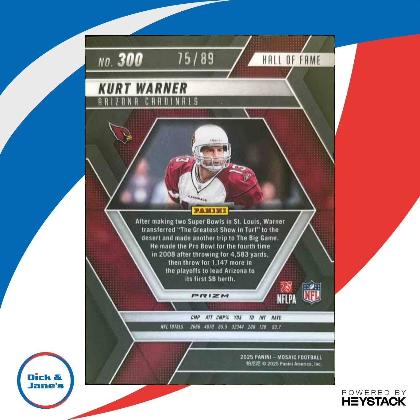 2025 Panini Mosaic Kurt Warner Hall of Fame Red & Yellow Prizm /89 Cardinals