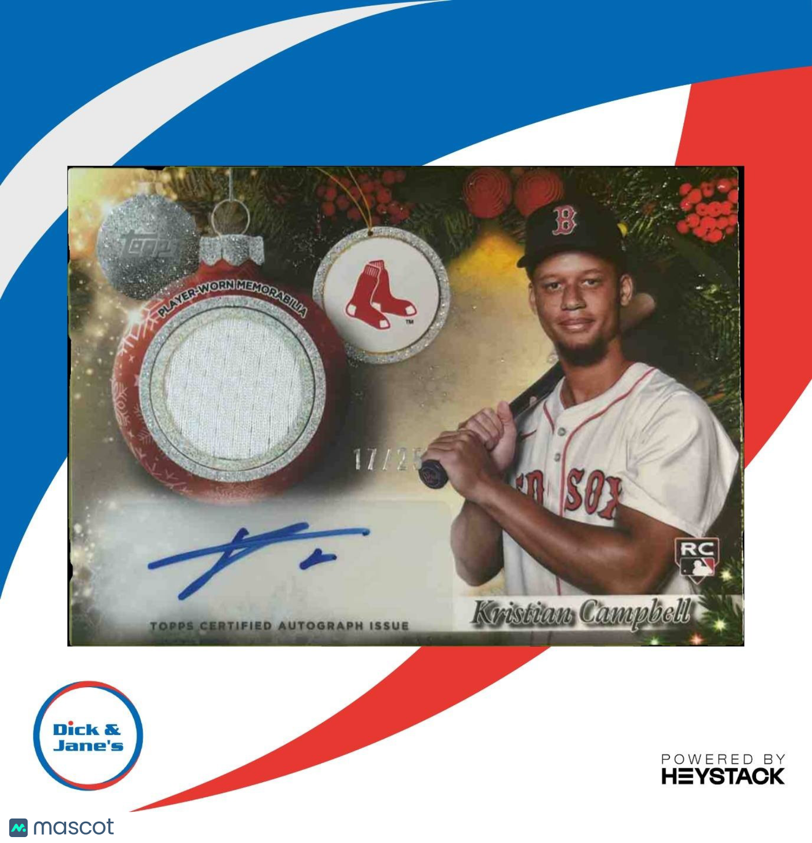2025 Topps Holiday Kristian Campbell Player Auto Relic /25 MEM RC Boston Red Sox
