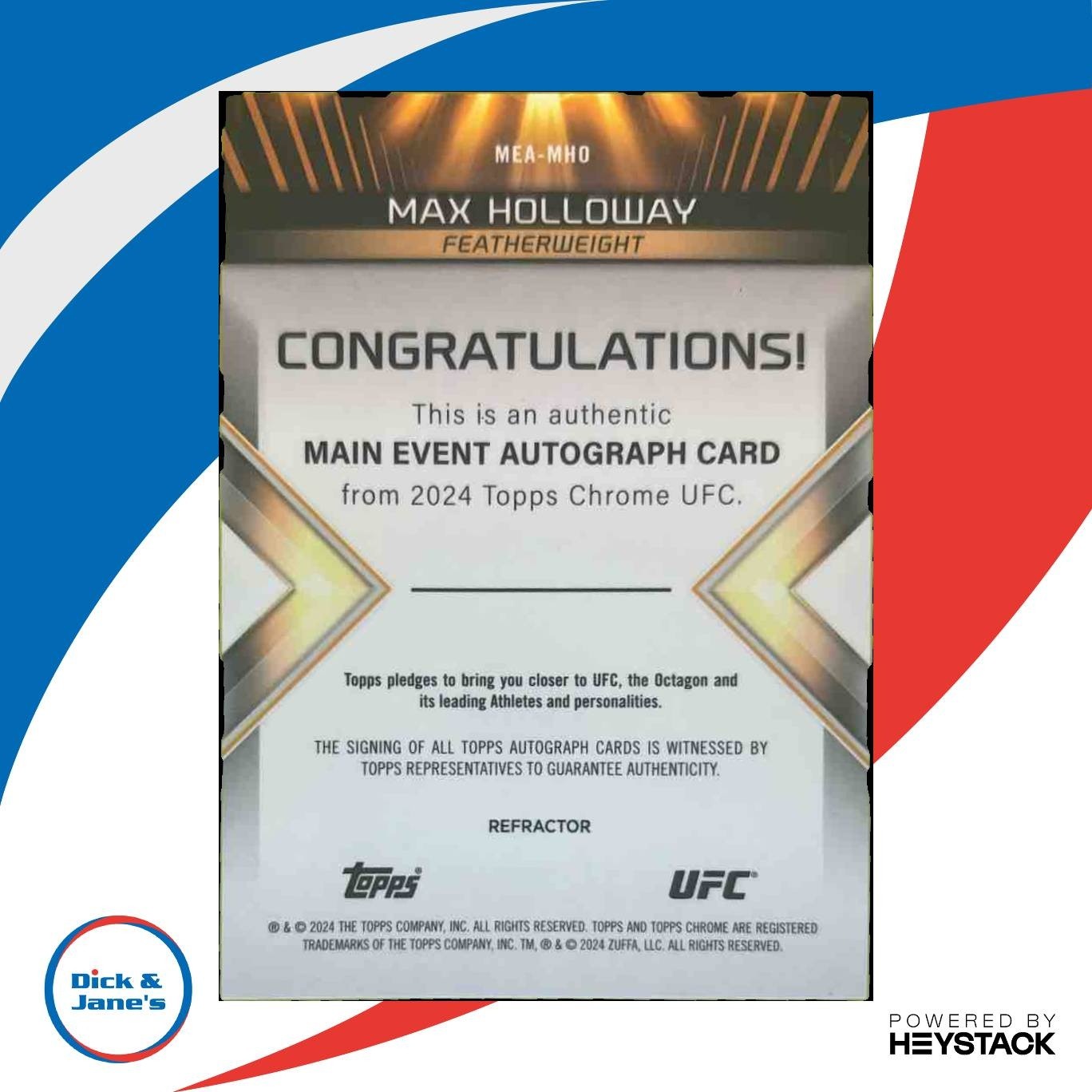 2024 Topps Chrome UFC Max Holloway Main Event Auto Refractor /150 #MEA-MHO