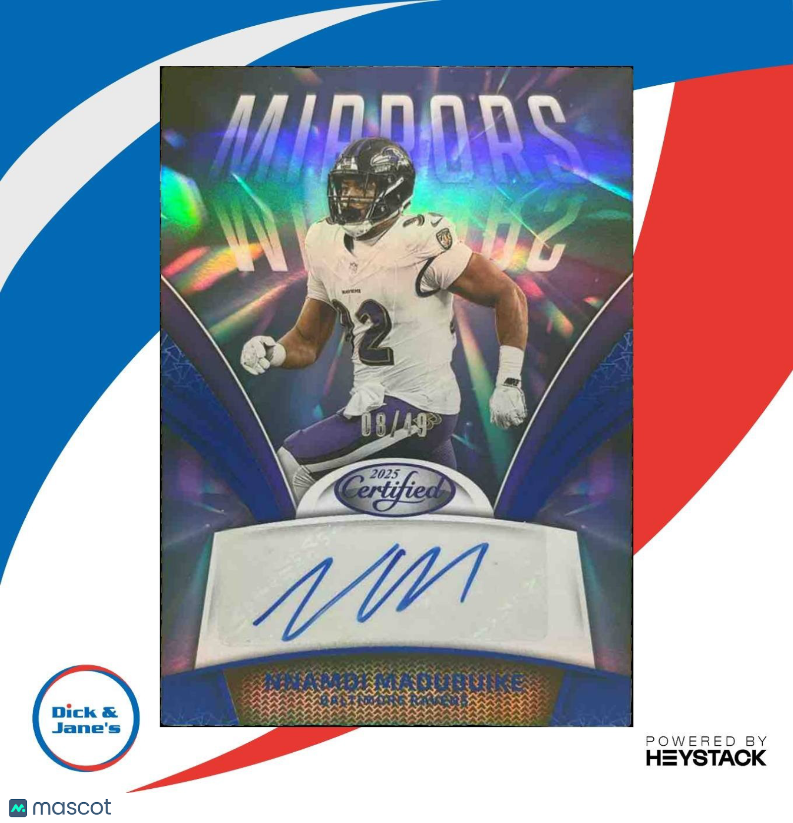2025 Panini Certified Nnamdi Madubuike Mirror Signatures Blue /49 Auto Ravens