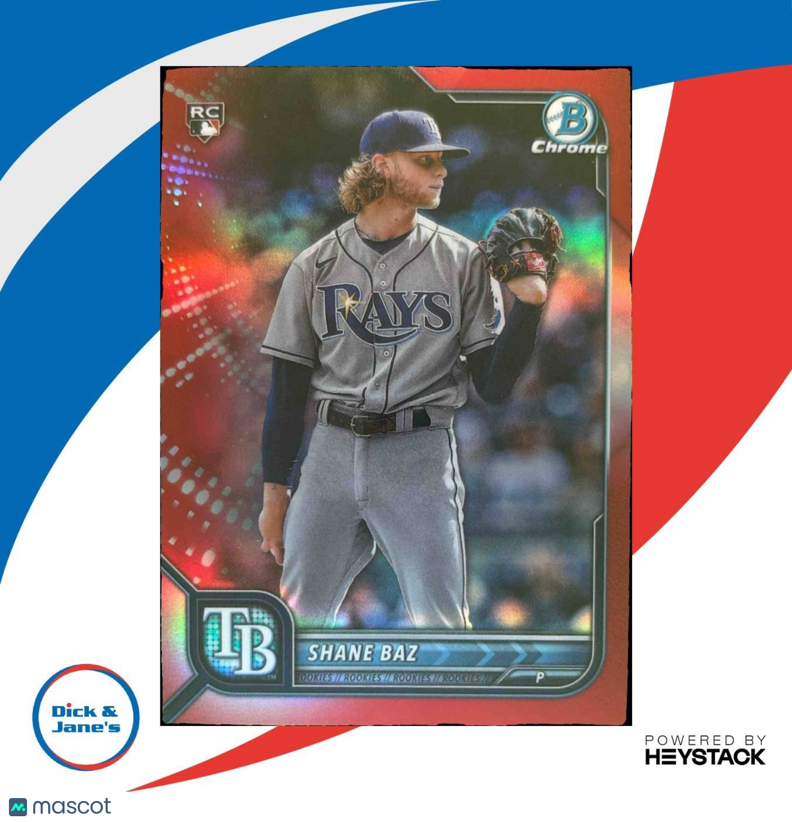 2022 Bowman Chrome Shane Baz Red Refractor 2/5 #66 RC Tampa Bay Rays
