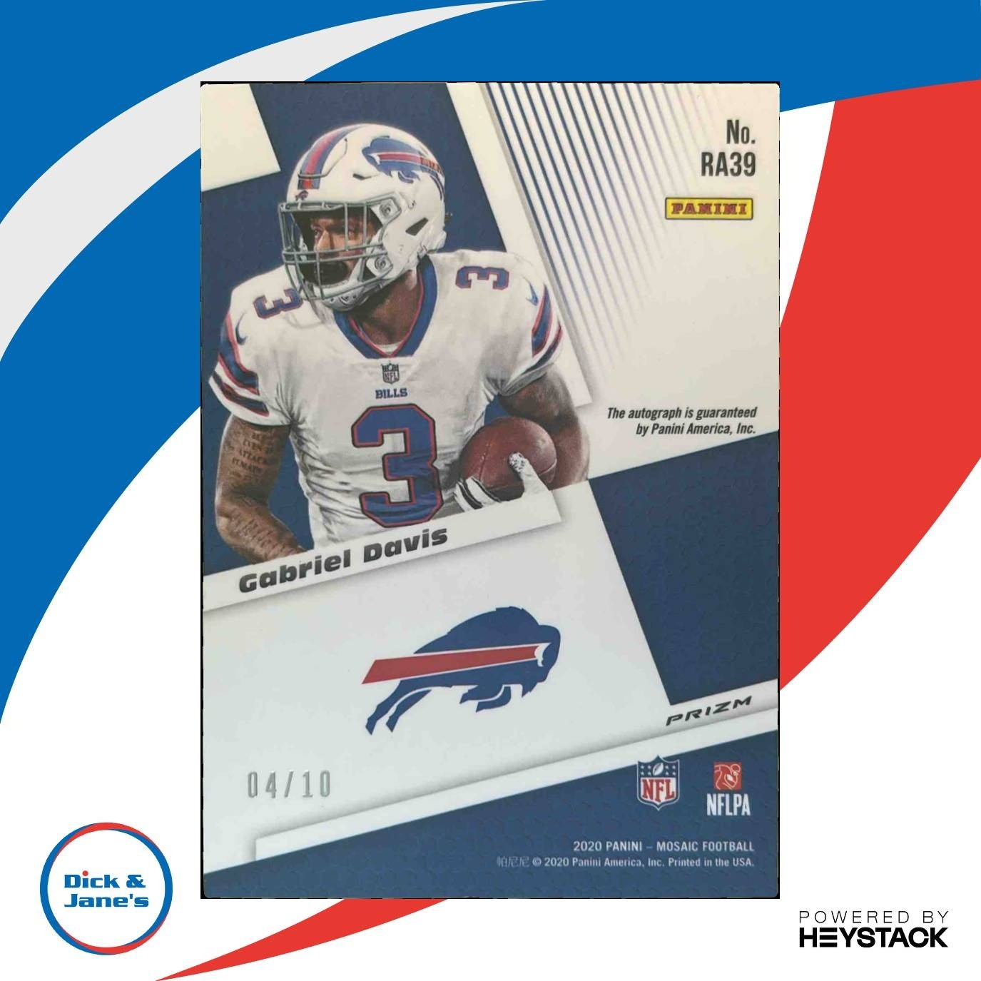 2020 Panini Mosaic Gabriel Davis Rookie Auto Prizm Gold /10 RC Buffalo Bills