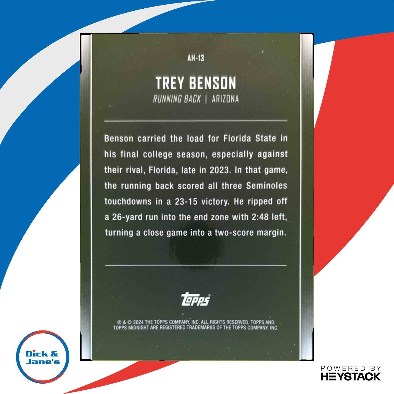 2024 Topps Midnight Trey Benson After Hours #AH-13 RC SSP Arizona Cardinals