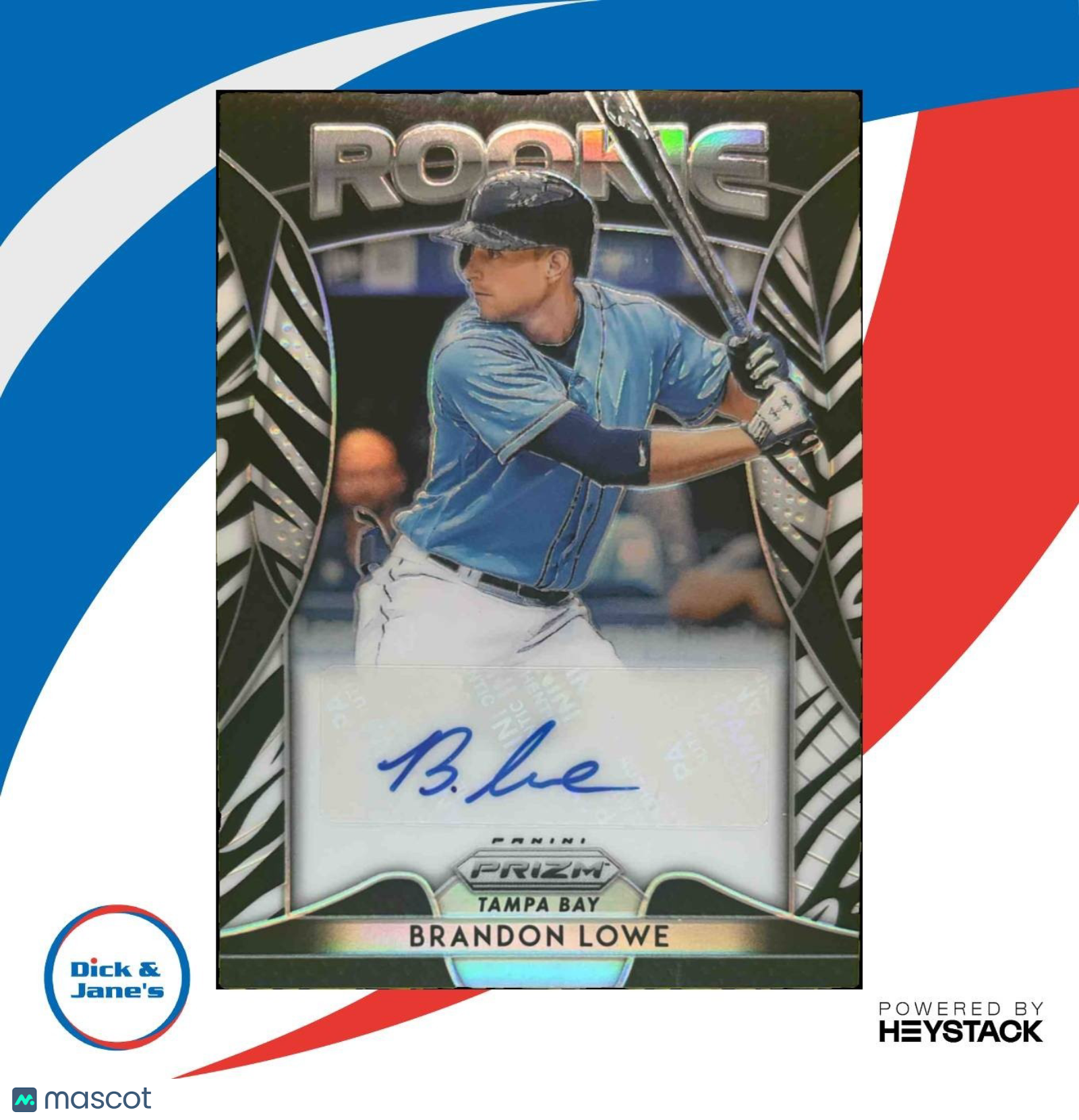 2019 Panini Prizm Brandon Lowe Rookie Auto Zebra Stripes /99 RC Tampa Bay Rays