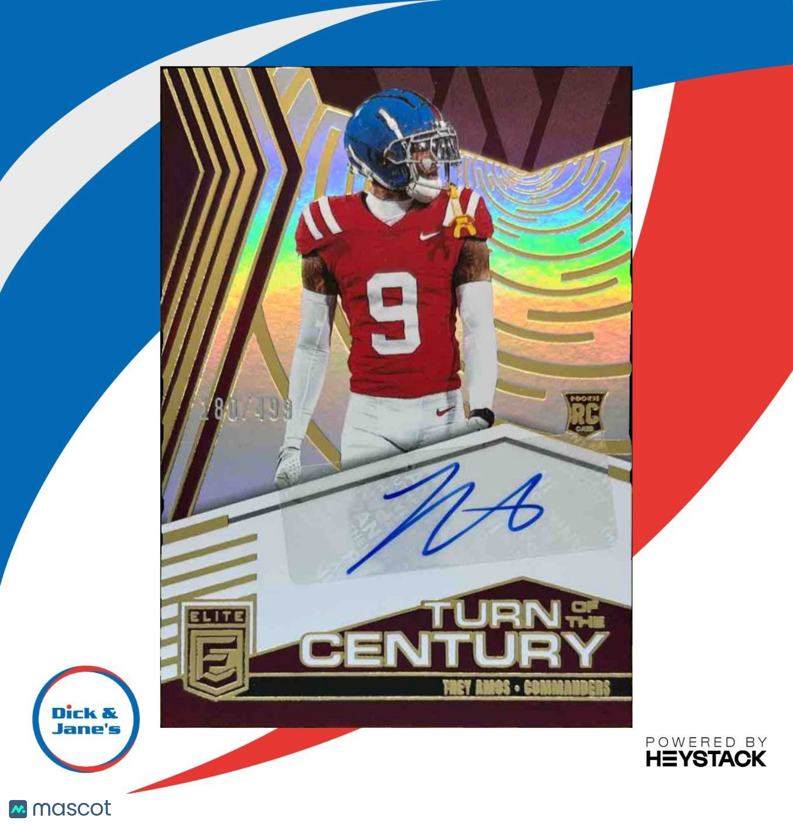 2025 Donruss Elite Trey Amos Turn of the Century Auto /499 RC Commanders