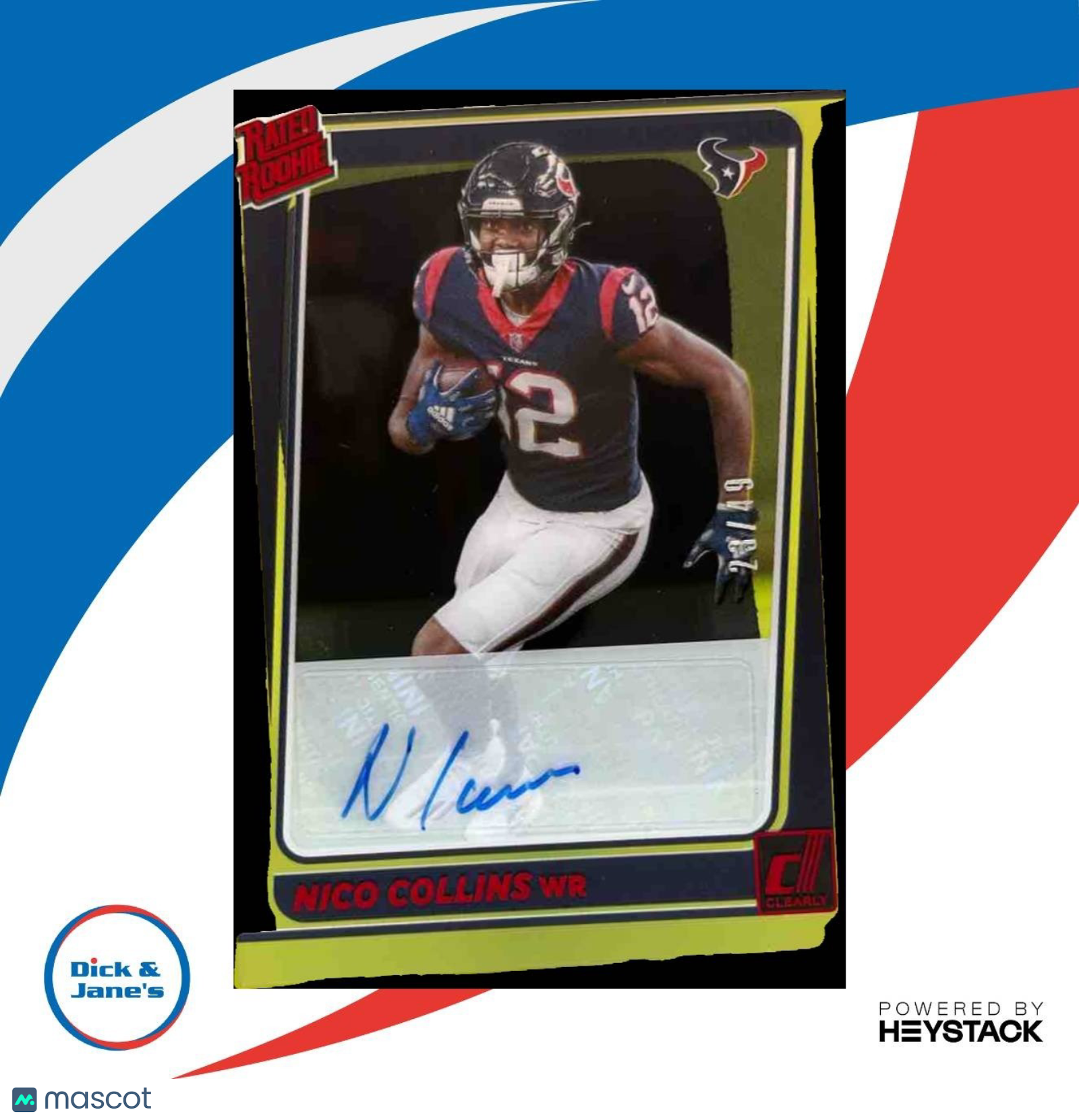 2021 Clearly Donruss Nico Collins Rated Rookie Auto Red /49 RC Houston Texans