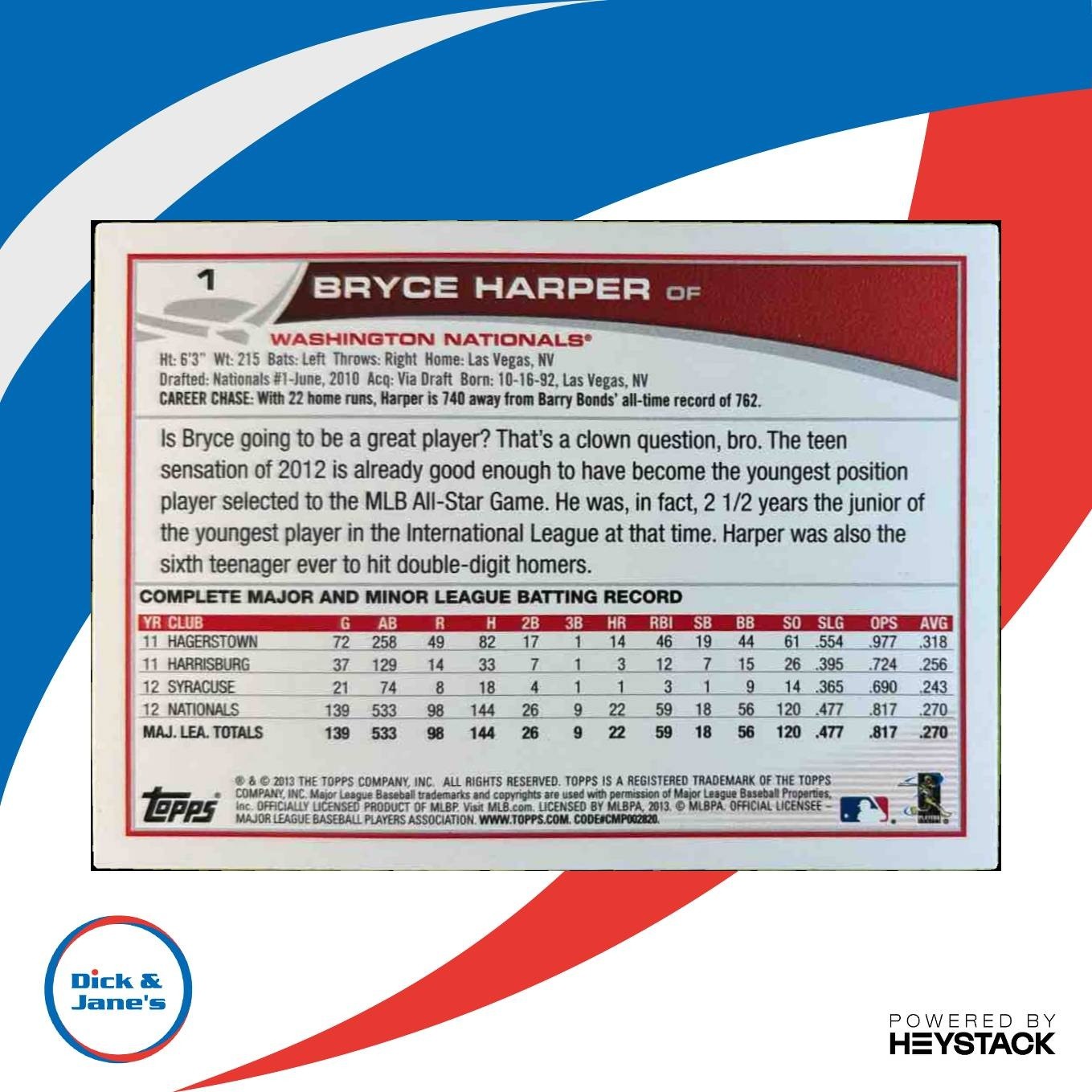 2013 Topps Bryce Harper #1 All-Star Washington Nationals
