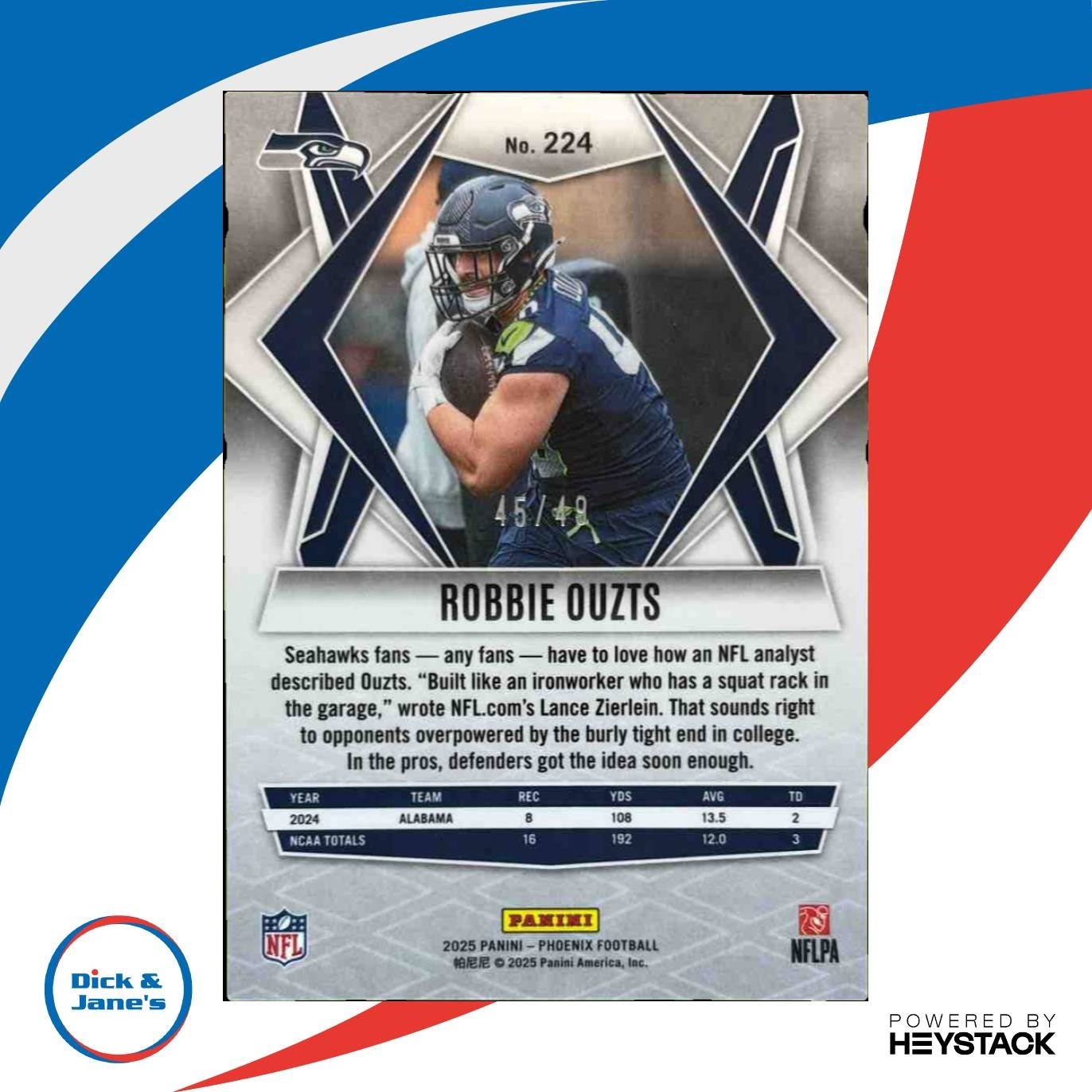 2025 Panini Phoenix Robbie Ouzts Purple Seismic 45/49 #224 RC Seattle Seahawks