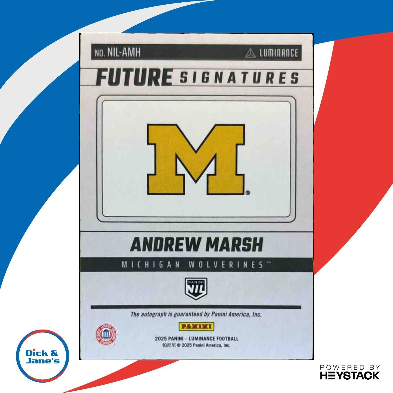 2025 Panini Luminance Andrew Marsh Future Signatures NIL Auto Wolverines