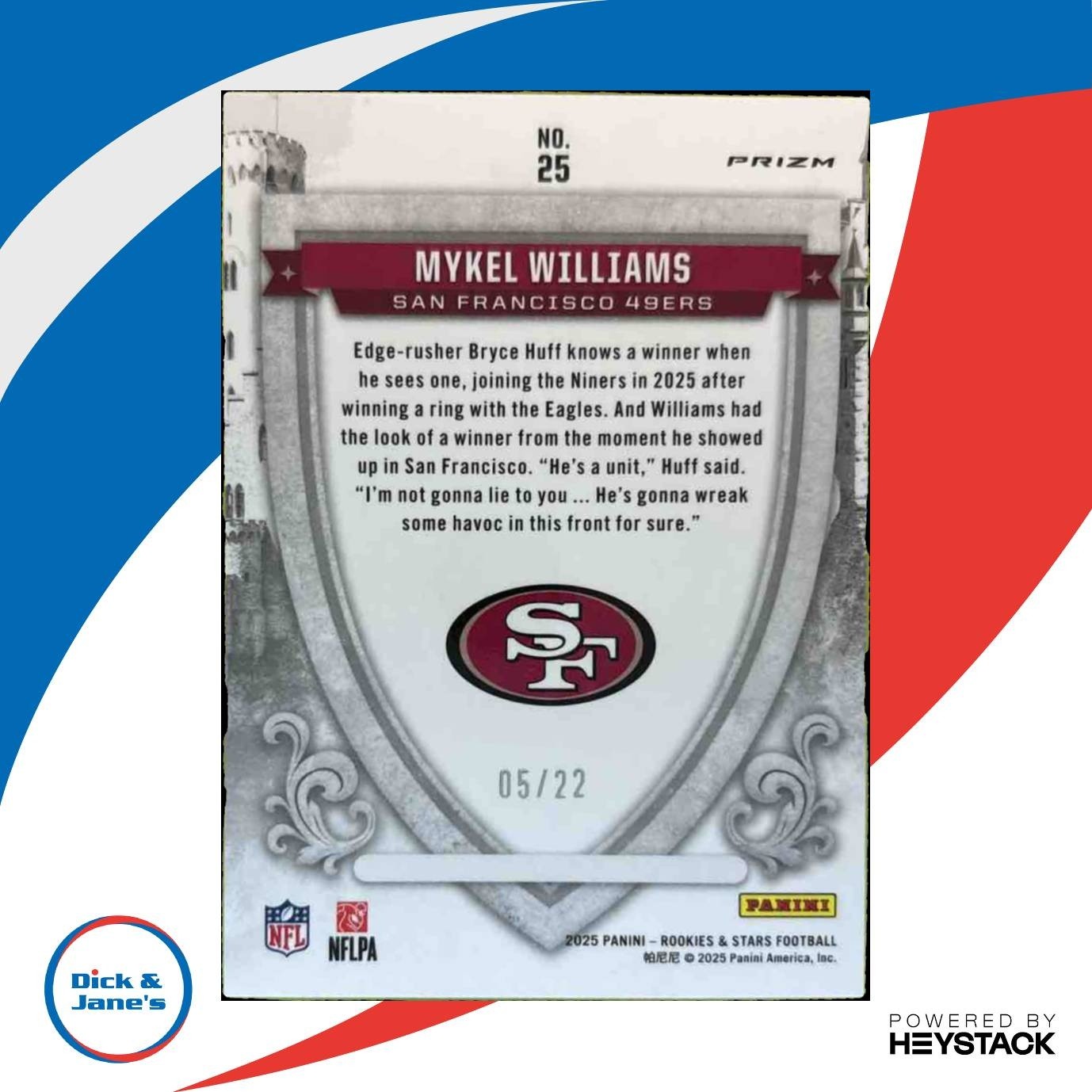 2025 Rookies & Stars Mykel Williams Crusade Ice FOTL /22 RC San Francisco 49ers