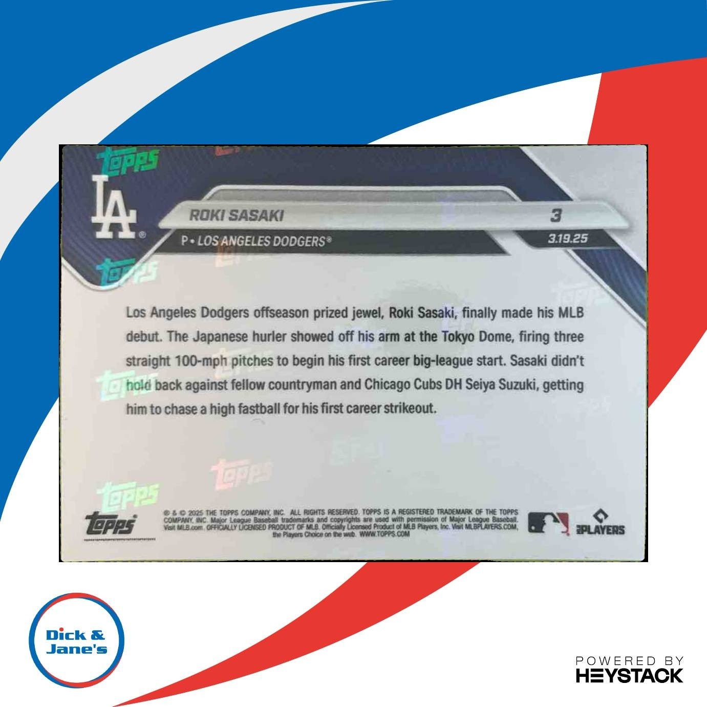 2025 Topps Now Roki Sasaki #3 RC Los Angeles Dodgers