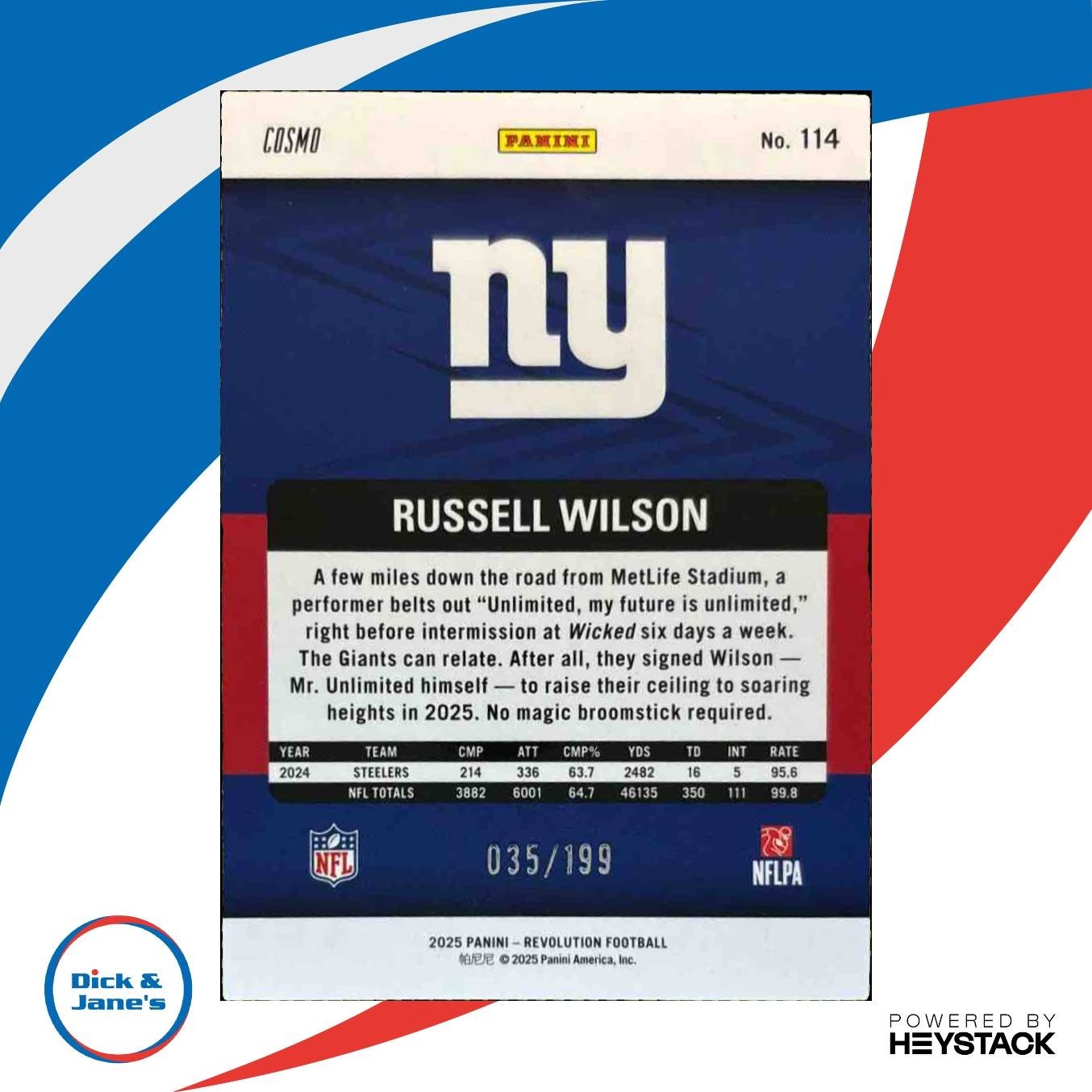 2025 Panini Revolution Russell Wilson Green Cosmo 35/199 #114 New York Giants