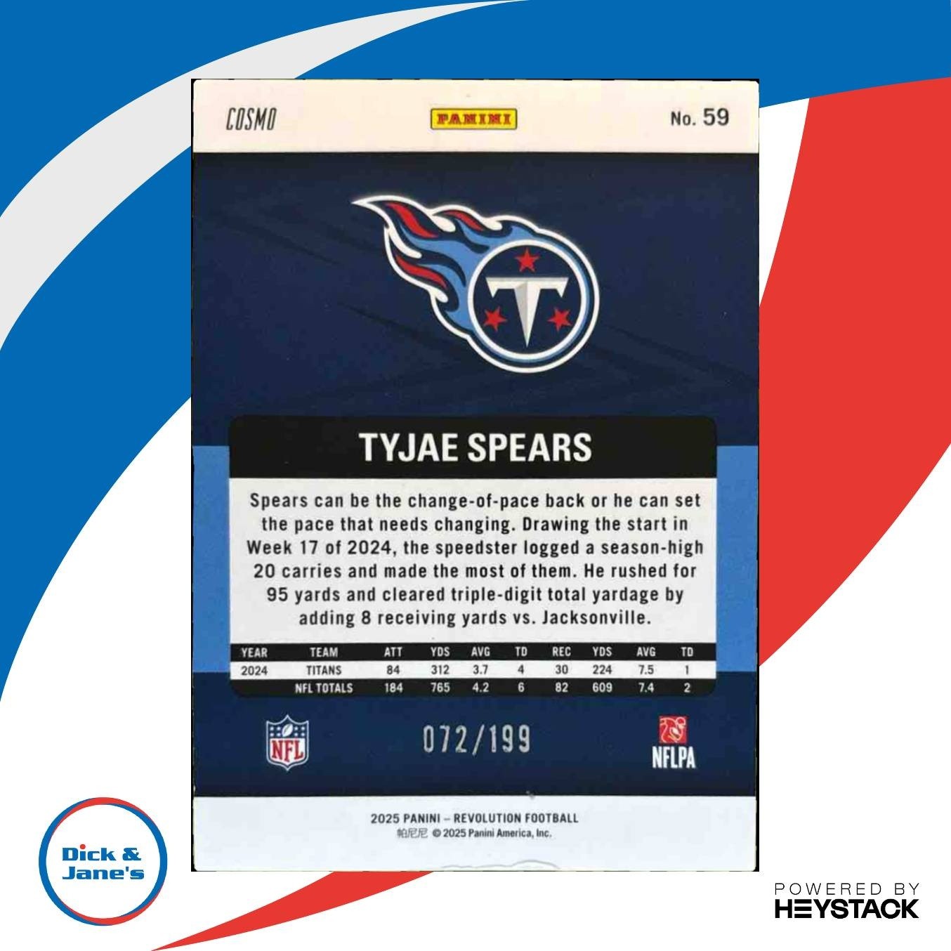 2025 Panini Revolution Tyjae Spears /199 #59 Tennessee Titans
