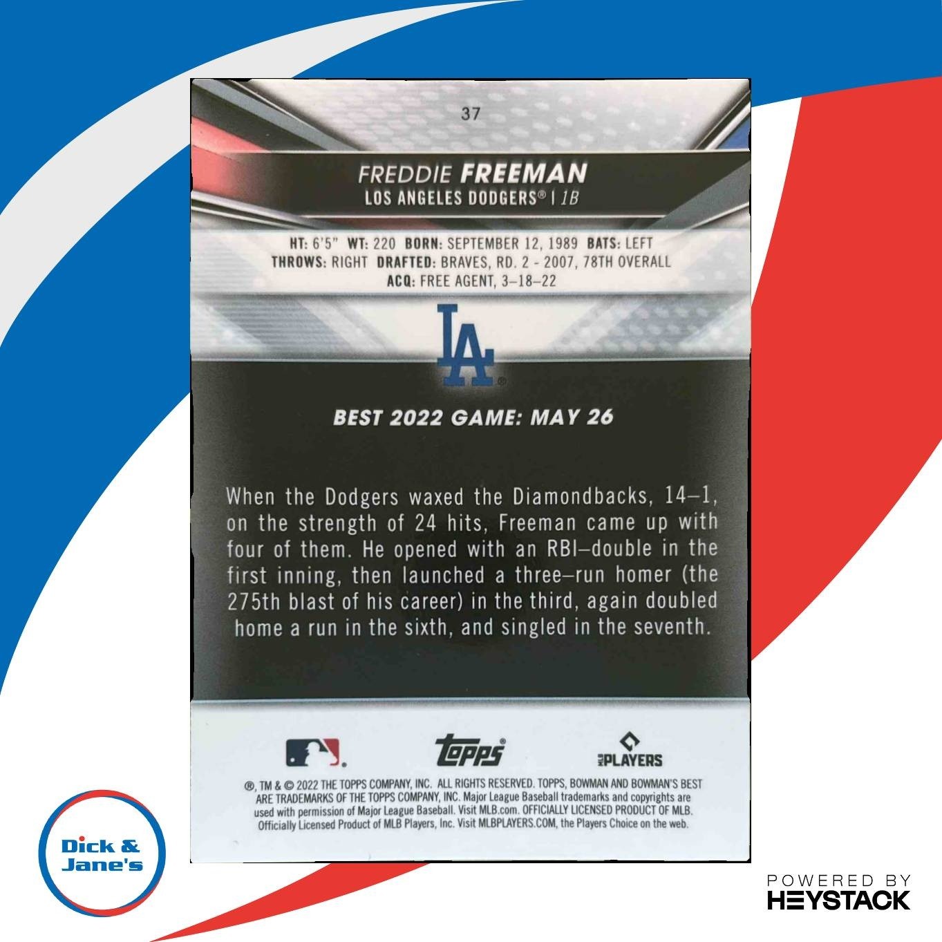 2022 Bowman's Best Freddie Freeman Atomic Refractor #37 Los Angeles Dodgers