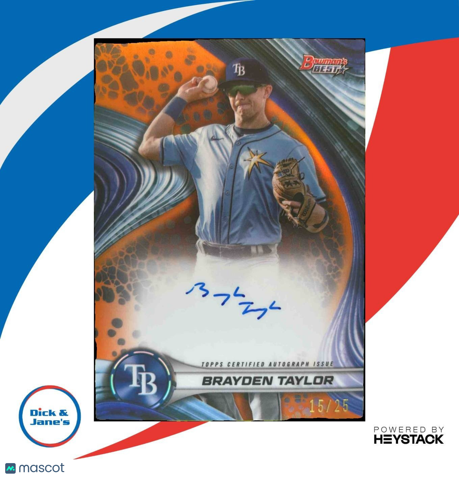 2024 Bowman's Best Brayden Taylor Best of 2024 Auto Orange /25 Tampa Bay Rays