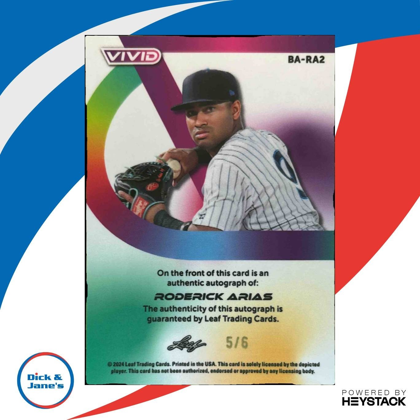 2024 Leaf Vivid Roderick Arias Auto White 5/6 #BA-RA2 XRC