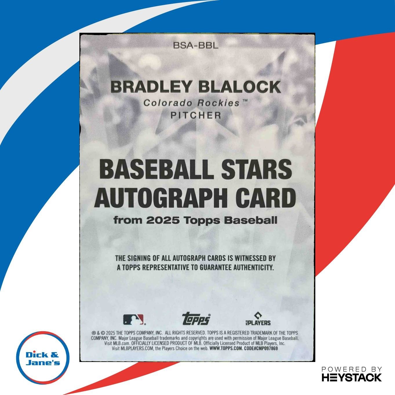 2025 Topps Bradley Blalock Baseball Stars Auto Series 2 RC Colorado Rockies