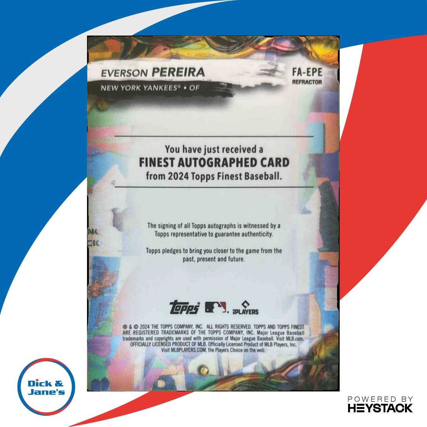 2024 Topps Finest Everson Pereira Auto #FA-EPE RC New York Yankees