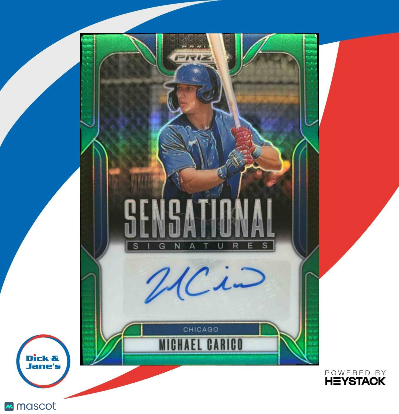 2025 Panini Prizm Michael Carico Sensational Signatures Green Auto Chicago Cubs