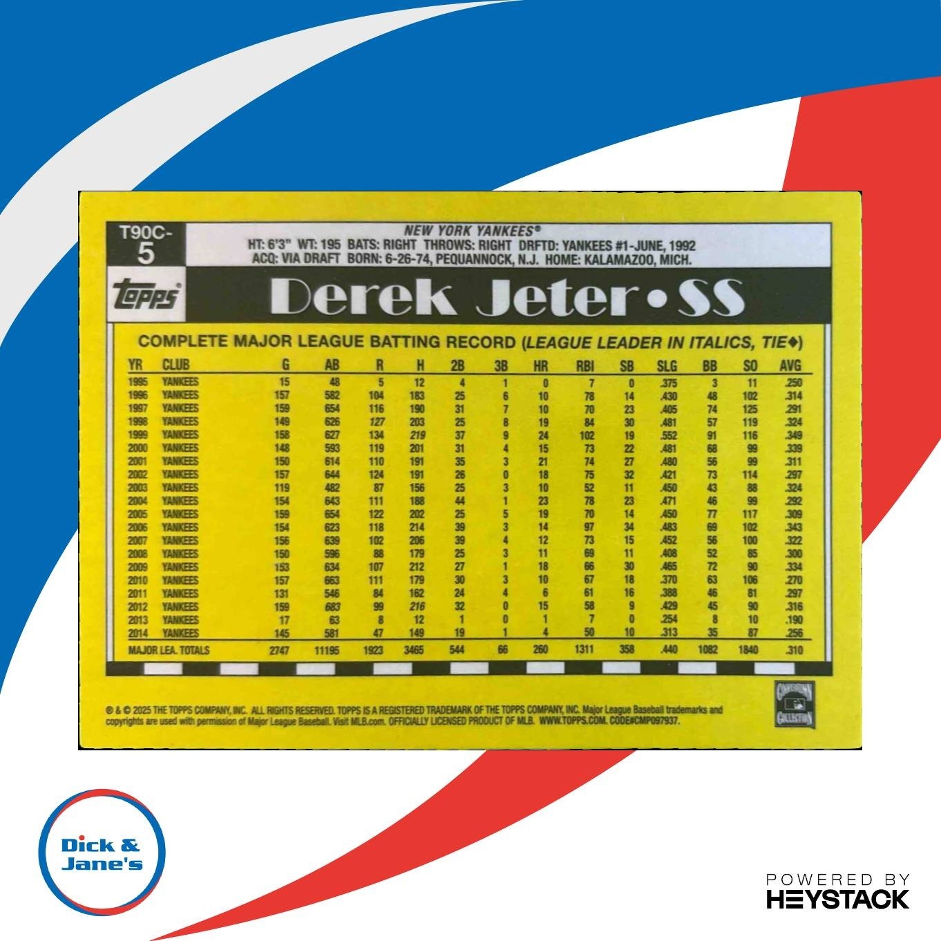 2025 Topps Derek Jeter 1990 Baseball Chrome Silver Pack #T90C-5 New York Yankees