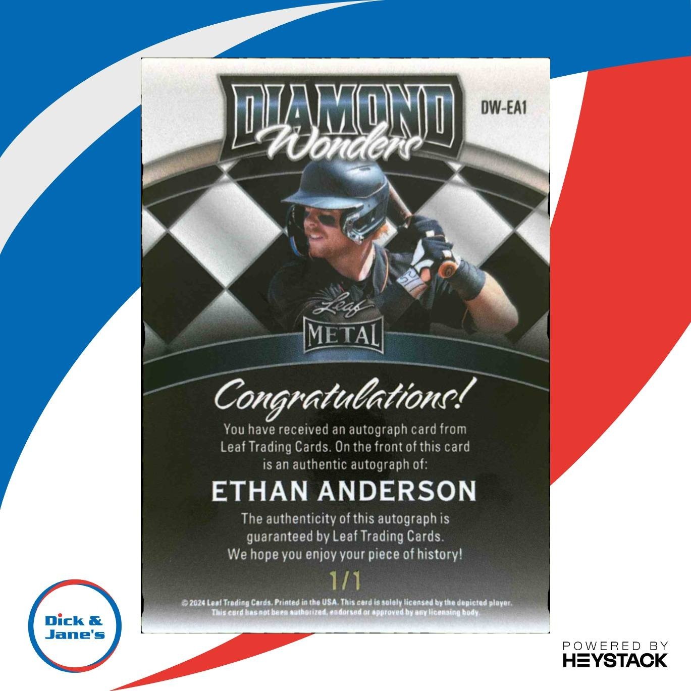 2024 Leaf Metal Ethan Anderson Diamond Wonders Gold 1/1 #DW-EA1 Auto