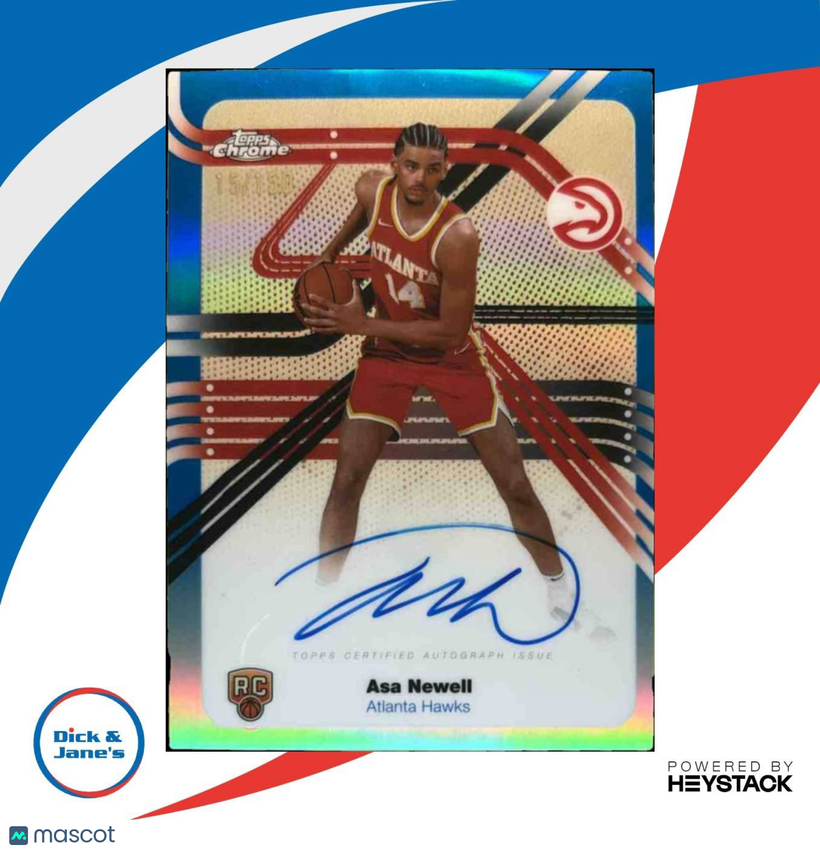 2025-26 Topps Chrome Asa Newell Next Stop Signature Blue /150 RC Auto Hawks