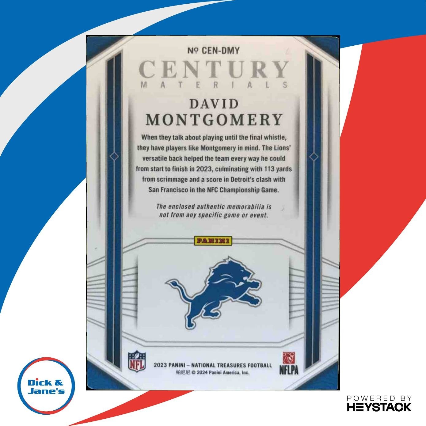 2023 National Treasures David Montgomery Century Materials /49 MEM Detroit Lions