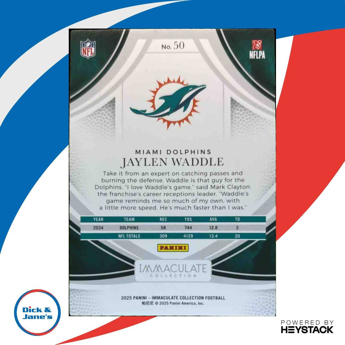 2025 Panini Immaculate Collection Jaylen Waddle 93/99 #50 Miami Dolphins