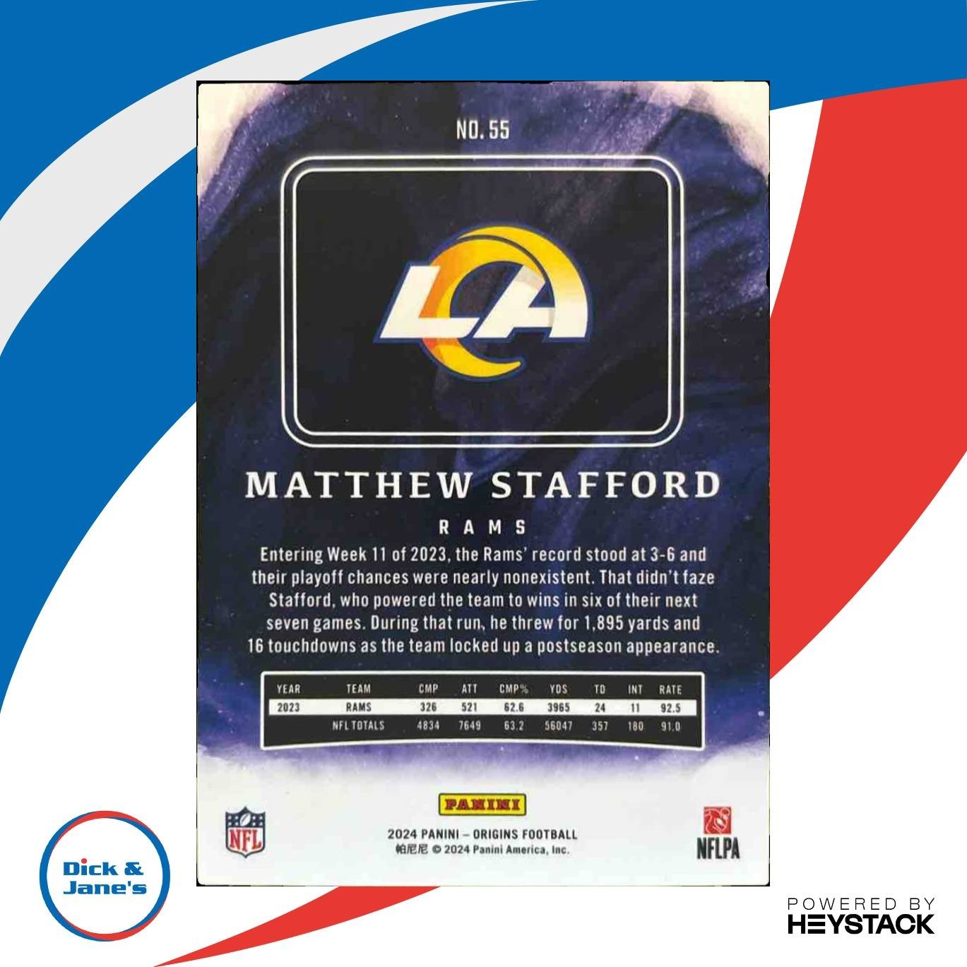 2024 Panini Origins Matthew Stafford Orange 98/125 #55 Los Angeles Rams