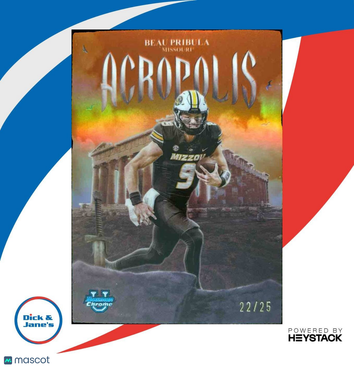 2025 Bowman Chrome University Beau Pribula Acropolis Orange /25 Missouri Tigers