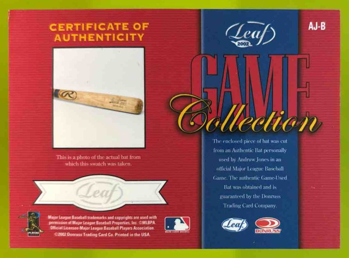 2002 Leaf Andruw Jones Game Collection #AJ-B MEM Atlanta Braves