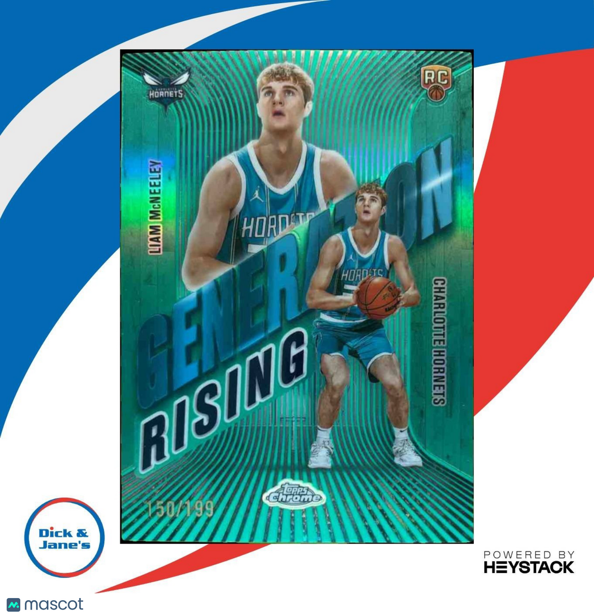 2025-26 Topps Chrome Liam McNeeley Generation Rising Aqua /199 RC Hornets